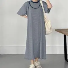 ボーダー Tシャツ キャミワンピース ネイビー