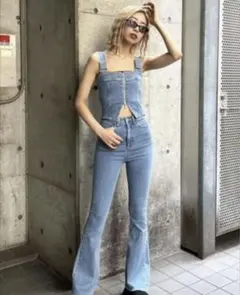 EMODA エモダ フレアデニムジップサロペット ブルー S