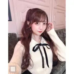 フリルカラーリボンリブニットカーディガン
