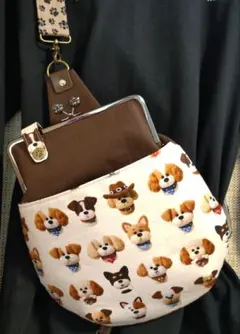 【GW限定価格】スリム型がま口ボディバッグ　ワンコ①　ショルダーひも１本