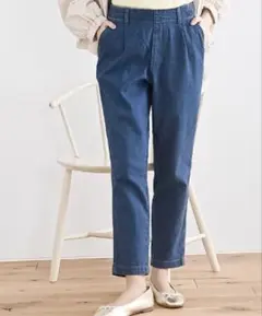 ストレッチデニムテーパードパンツ　L ブルー