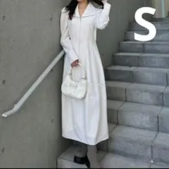 リエンダ オーバーカラーZIPフレアワンピース ホワイト S 春 量産 ガーリー