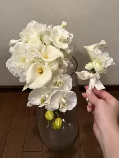 【タイムセール】ウェディングブーケ　ブートニア　ホワイト