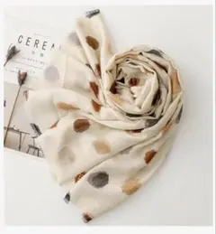 巻くだけでおしゃれ✨ kinaviola 大判ストール ドット柄　アイボリー