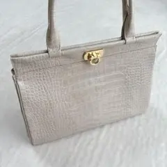 【美品】傳濱野　HAMANO ハンドバッグ　クロコダイル型押し　グレージュ