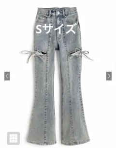 サイドカットアウトリボンフレアデニムパンツ［cu578］のサムネイル