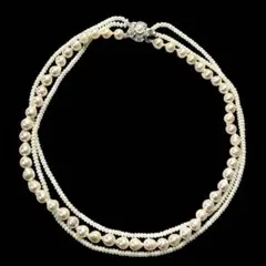 本真珠 淡水パール 3連ネックレス バロック SILVER刻印 約40cm