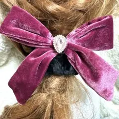 限定☺︎☺︎シュシュ専売136キラキラベロアふんわりビッグリボンボリュームシュシュ桃