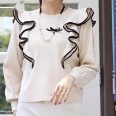 ローズティアラ 大きいサイズ 46 ダブルフリル ニット セーター ベージュ