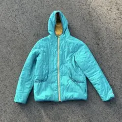 リバーシブル　ターコイズ フード付きダウンジャケット