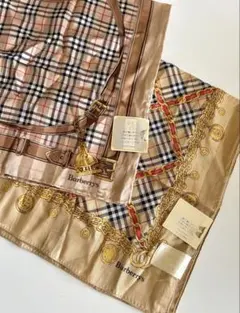 【Burberryバーバリー】大判ハンカチーフ スカーフ 2枚セット 新品 綿絹
