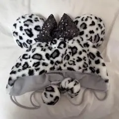 ディズニー ミッキー帽子 ファンキャップ レオパード ヒョウ柄　白　シルバー