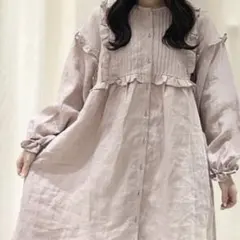 サマンサモスモス フリル切替リネンチュニックブラウス(ピンク)