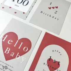 10.マンスリーカード 月齢カード ハート シンプル 赤