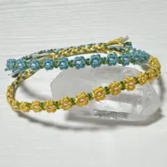 お花 ミサンガ (同デザイン2本セット)イエロー＆ブルー系 即購入⭕️