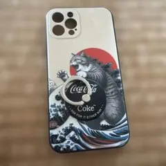 iPhone12pro ケース 猫と波デザイン バンカーリング付き