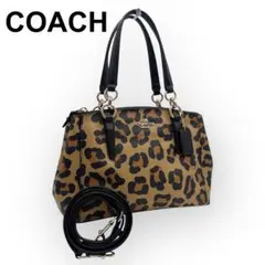 極美品 COACH レオパード柄 PVC×レザー 2wayショルダーバッグ