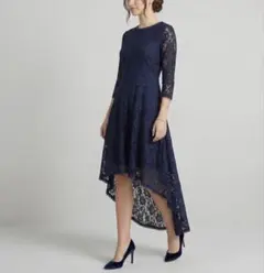 オケージョンドレス　総レース XL ネイビー　結婚式　ワンピース