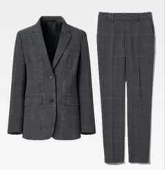 ユニクロ テーラードジャケット グレンチェック グレー セットアップ L XL