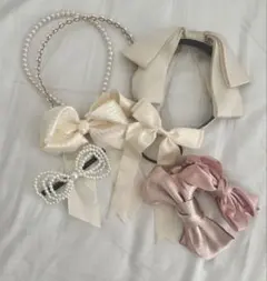 リボンとパールのヘアアクセサリーセット