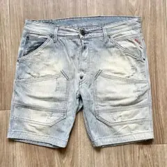 Replay リプレイ ルーマニア製 ダメージ加工 ヒッコリー ショートパンツ