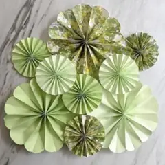 156. ペーパーファン　花　緑　花柄
