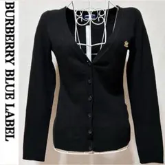 美品 バーバリー ブルーレーベル カーディガン ニット 黒 ロゴ刺繍 ブラック