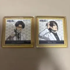 進撃の巨人 リヴァイ&ハンジ カラオケの鉄人 コースター 白スーツ