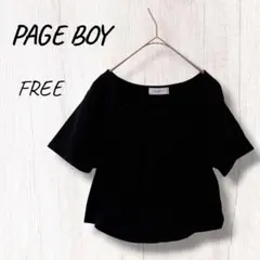 ページボーイ スクエアネック 半袖Tシャツ ブラック　フレア　きれいめ　綿のサムネイル