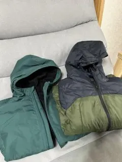 フード付き中綿コート 緑・黒　130 セット