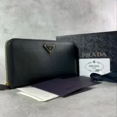 【美品 付属品完備 レシートあり】PRADA 長財布 三角ロゴ サフィアーノ 黒