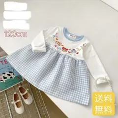 ドキンちゃん　コキンちゃん　長袖　ワンピース　水色チェック #126
