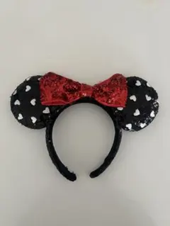 ミニー耳カチューシャ ハート模様 赤リボン