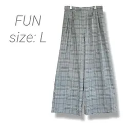【ファン】✨良品✨グレンチェック柄ロング丈ワイドパンツ L グレー ウエストゴム