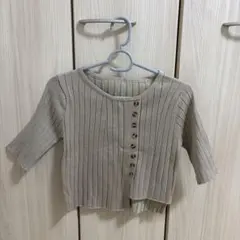 リブニット 半袖 アシンメトリーボタン ベージュ