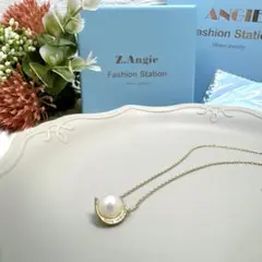 パール ネックレス 三日月 淡水パール 真珠 ゴールド 金属アレルギー対応