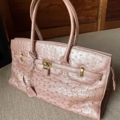 オーストリッチレザー ピンクハンドバッグ