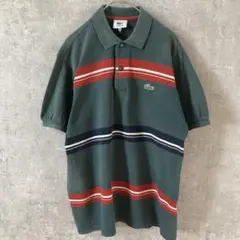 LACOSTE ラコステ ポロシャツ ボーダー マルチカラー ワニロゴ S相当