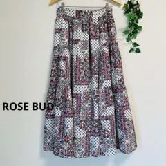 ROSE BUD＊総柄 白 エスニックプリント ローズバッド ティアードスカート