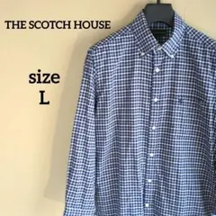 THE SCOTCH HOUSE 長袖シャツ ボタンダウン ギンガム 青 L