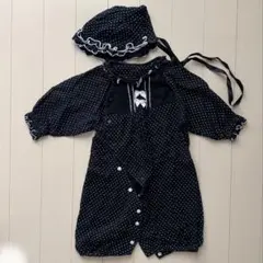 黒ドット柄ロンパース・帽子セット 50-70サイズ