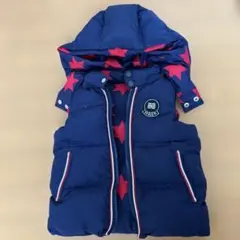 Bebe WASK ネイビー 赤い星柄 リバーシブル　フード付きダウンベスト