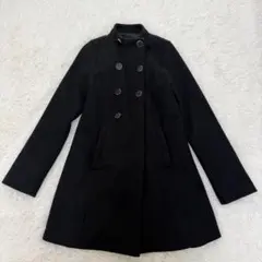 【訳あり】クリア　ロングコート　黒　Fサイズ　スタンドカラー　ダブルコート