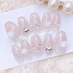 ネイルチップ マグネット フレンチガーリー ワンホン 量産型 韓国 りぼん 薔薇