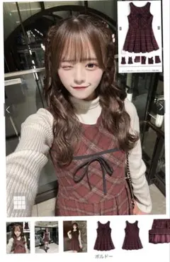 GRL チェック柄リボンノースリーブミニワンピース[dk1590]