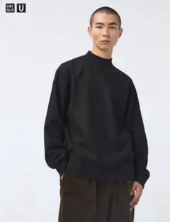 ユニクロU ブラッシュドジャージーモックネックTシャツ ブラック XL