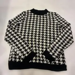 ハウンドトゥースパターン 長袖ニットセーター Mサイズ