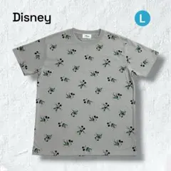 ディズニー ミッキーマウス 総柄 Tシャツ L レトロ アートプリントグレージュ