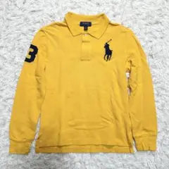 美品 ポロ ラルフローレン 長袖ポロシャツ ビッグポニー 黄色 黒 小さめ
