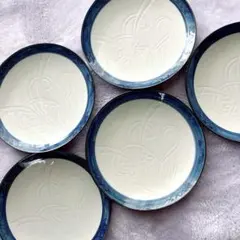 有田焼　肥前哲三郎窯　蘭絵　5枚セット 中平皿　昭和レトロ　18.5×3